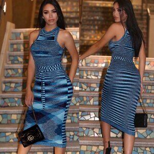 Markle Ombre Color Sleeveless Teal Midi Dress